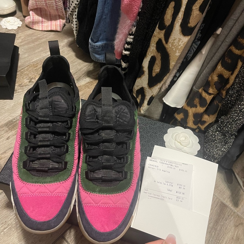 CHANEL Pink and Green Sneakers